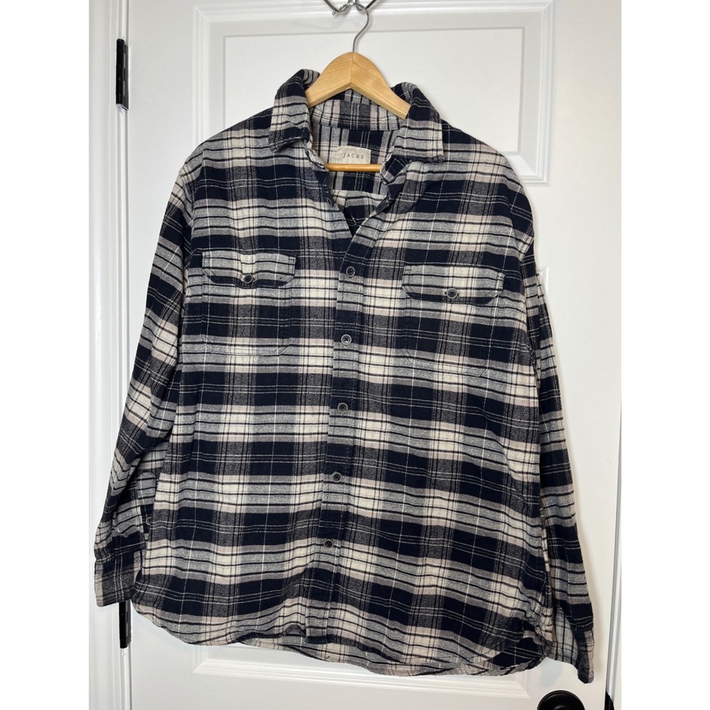Jachs NY Mens XL Black White Plaid Flannel Button Down Shirt Cotton 974954